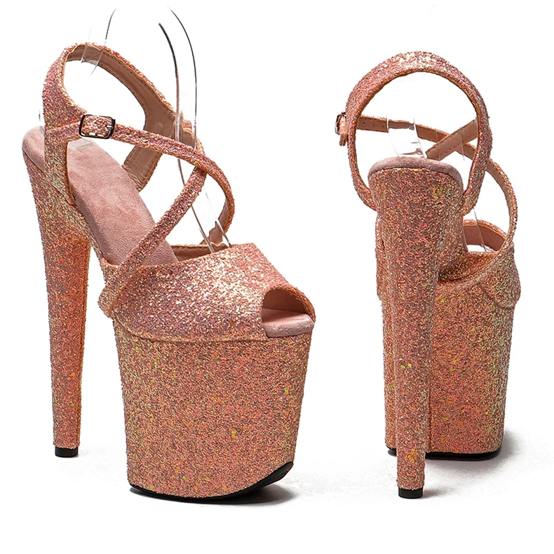 Leecabe 8Inch/20cm Glitter  upper cross strap bandage Sandals High Heels Pole Dancing Shoes