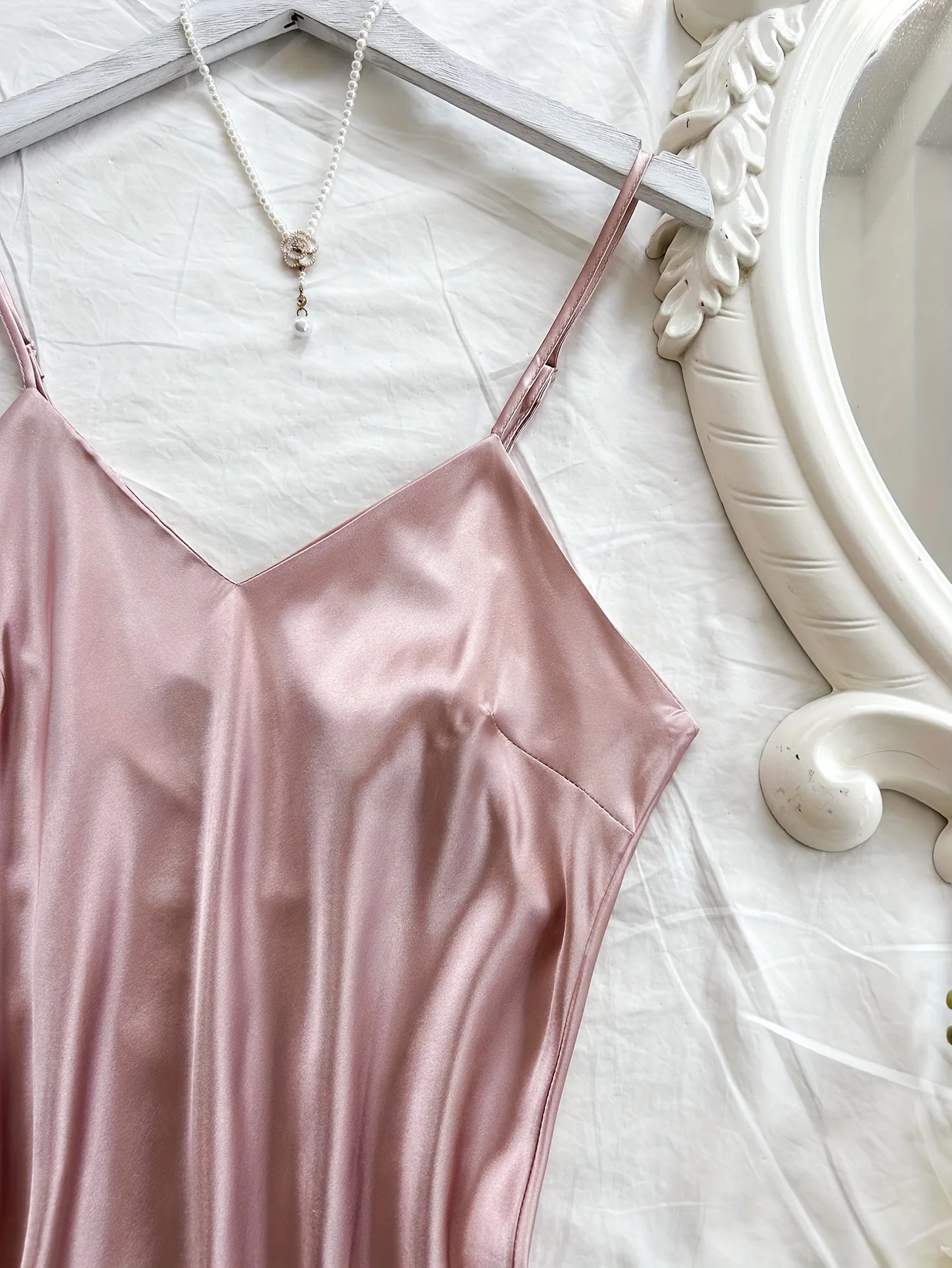 Women's Elegant Solid Color Satin Nightgown V-Neck Midi Summer Lightweight Sexy Strappy Loungewear Soft Luxurious Bright