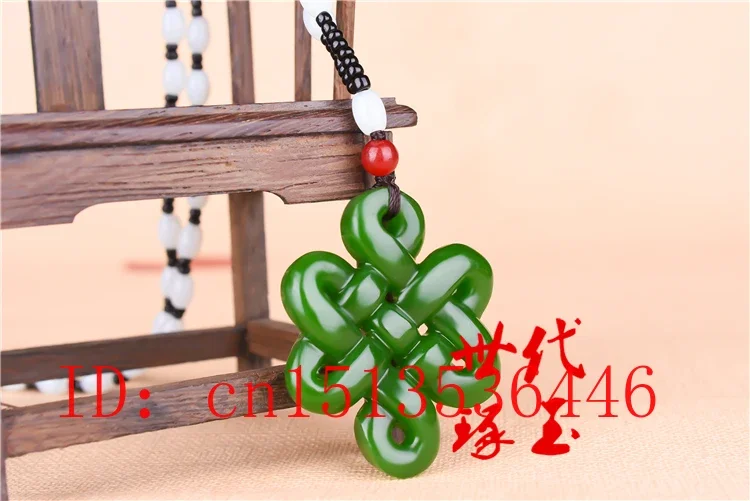 Chinese Green Jade Knot Hollow-out Pendant Necklace Charm Hand-Carved Woman Luck Gifts Amulet pendant necklace