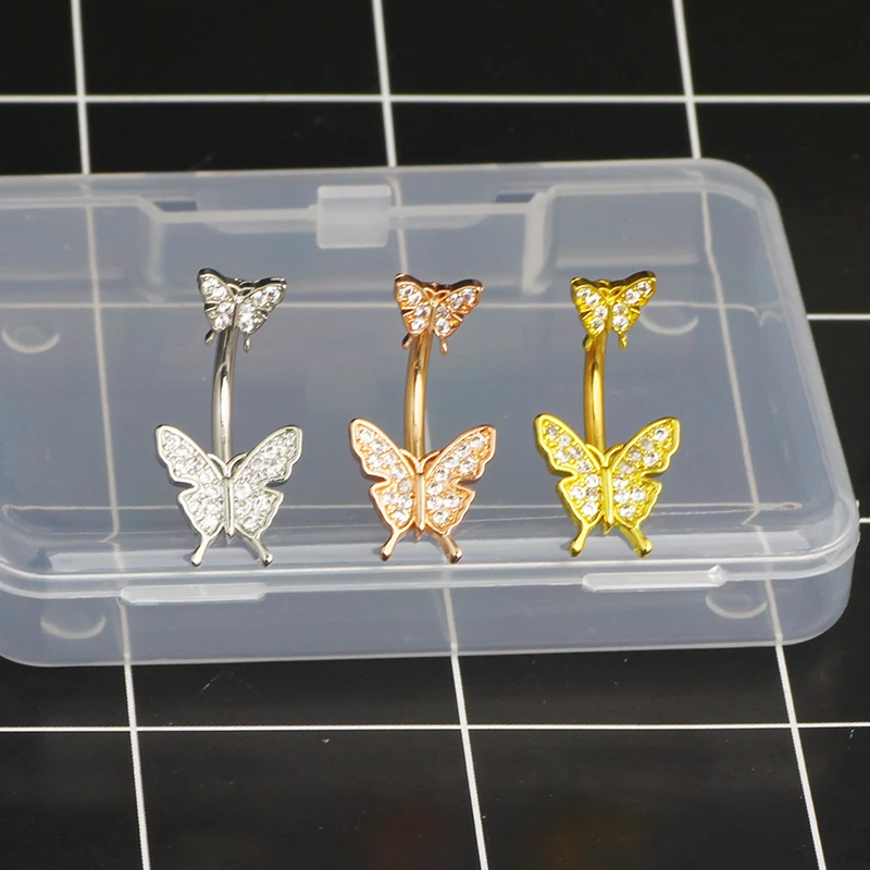 sales hot butterfly navel piercing jewelry wholesales silver gold 50pcs mix color belly button rings 14g dangle belly bar pack f
