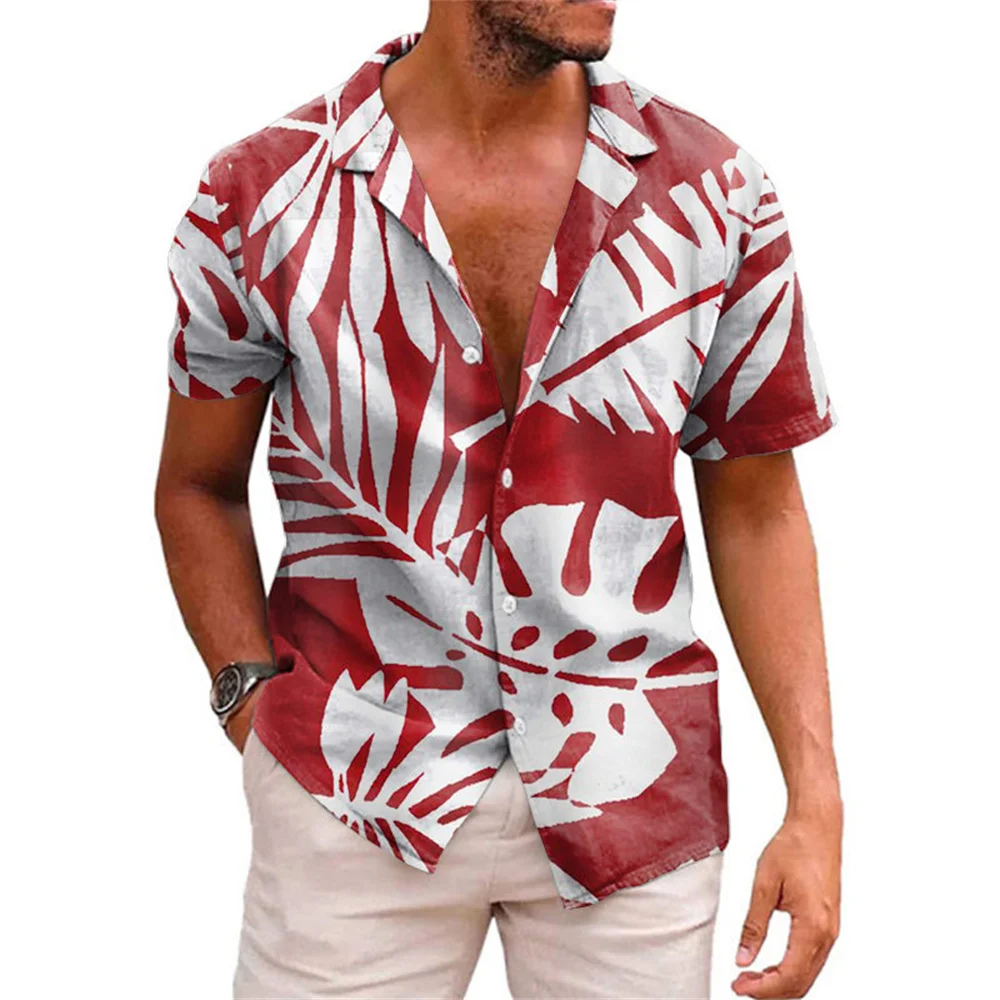 Hawaiian Fashionable Lapel Shirts For Men Summer Tropical Plant Printed Loose Short Sleeve Button-Down Beach Holiday Shirts 5XL 6