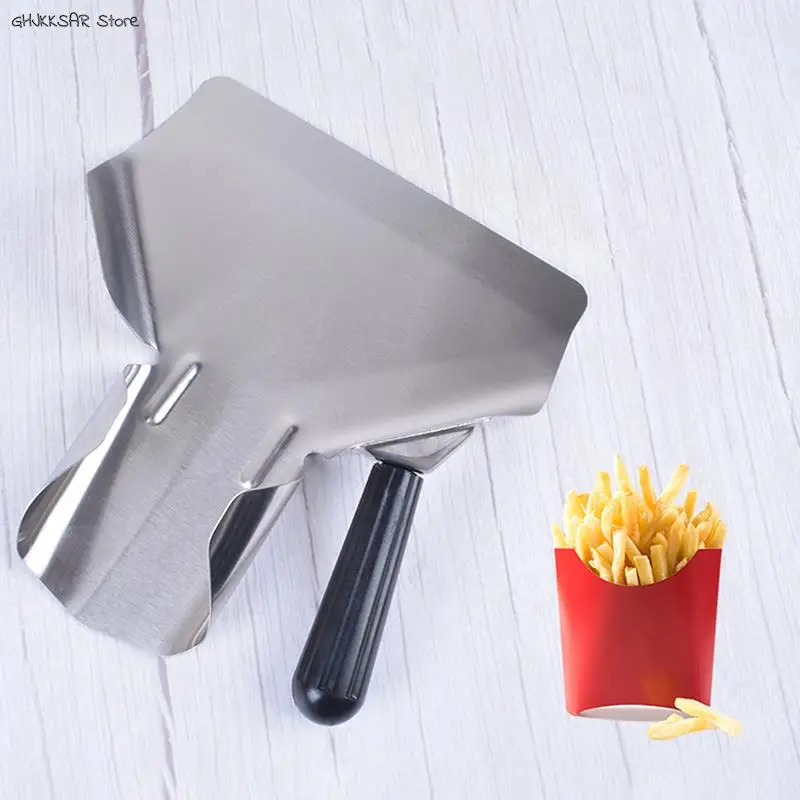 Chip Scoop Food Shovel Single/Double Handles Grip French Fries Stainless Steel Kitchen Tools Shovel Fries Burger Packaging Tool