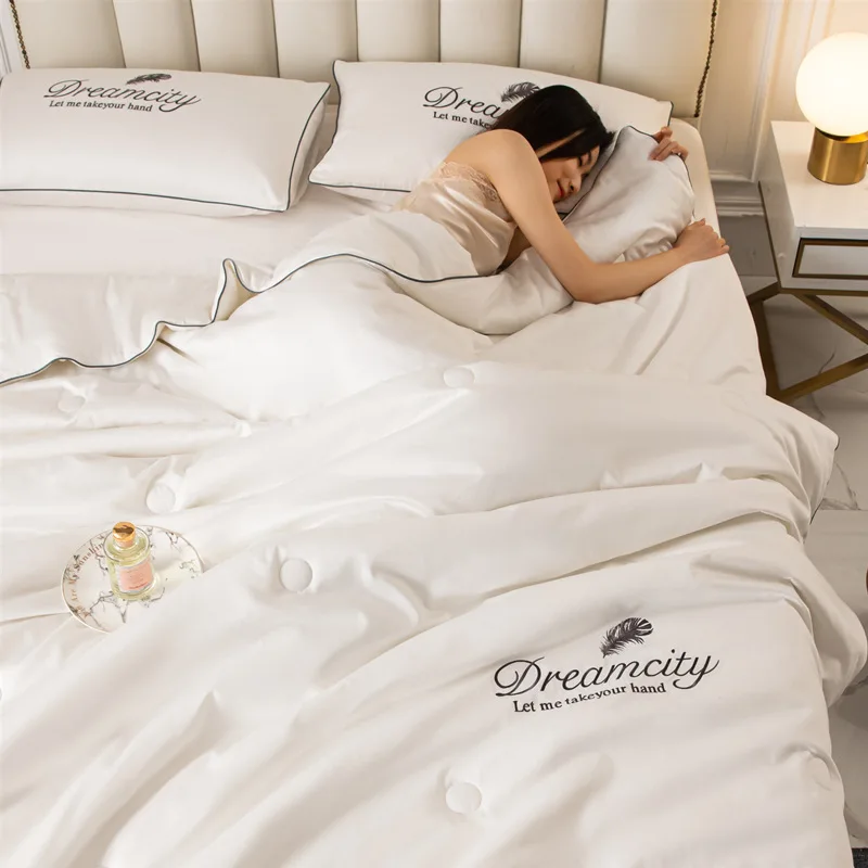 

Summer Ice Cool Thin Quilt Pillowcase Bedsheet 4pc Set Office Nap Knee Blanket Washable Air Conditioning Quilt Bedding Set