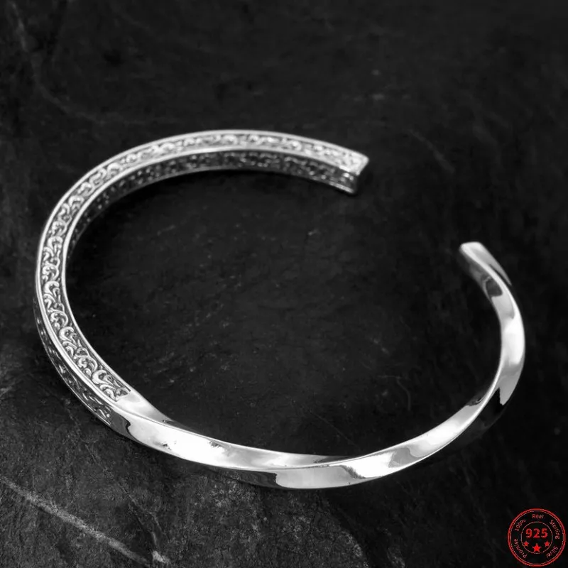 Silver 925 Three Line Asymmetry Bangle - バングル