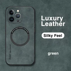 Luxury Leather Shockproof Phone Case with Magnetic Wireless Charging Capability - iPhone 13 Pro Max (Green)