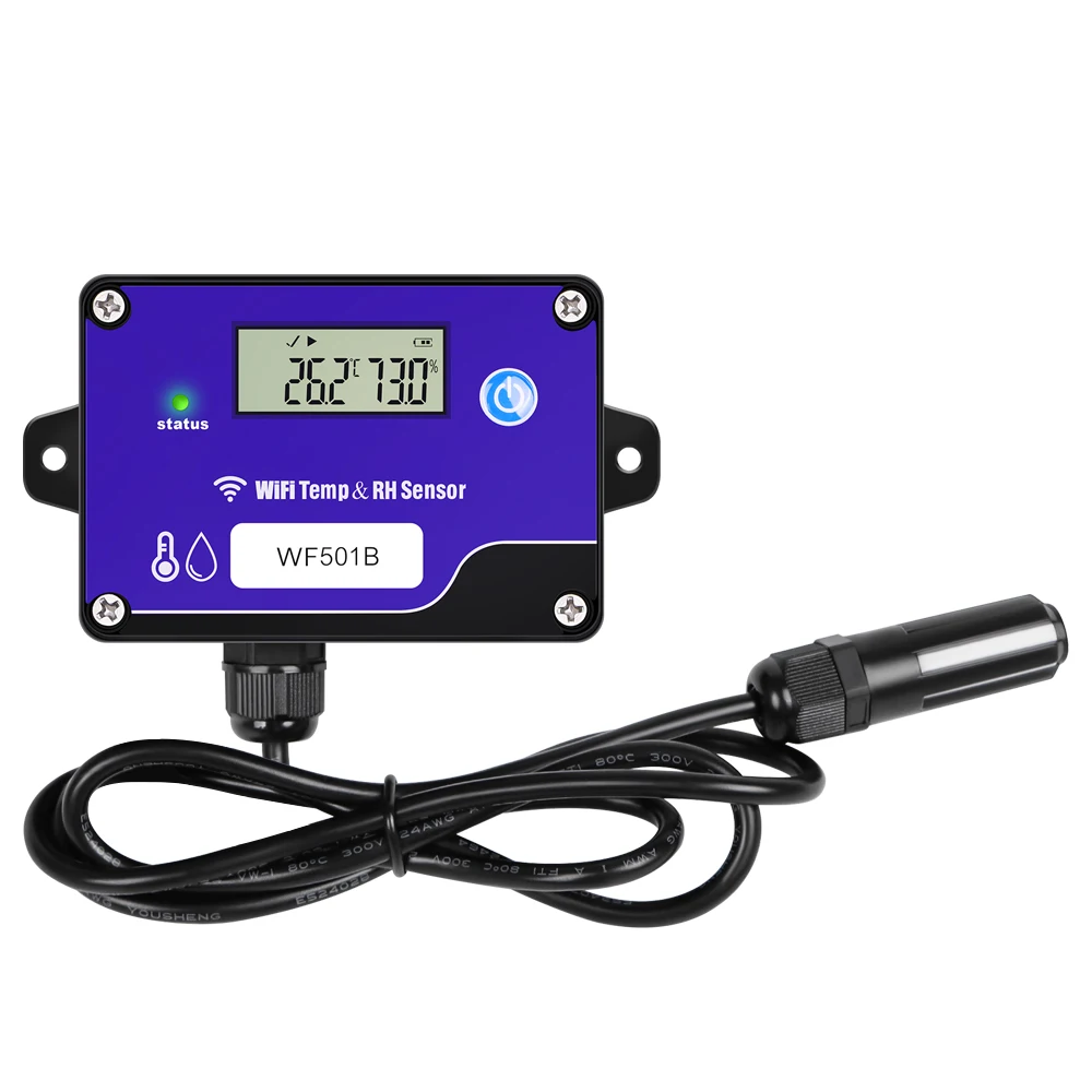 מעקב מרחוק לשליחת טמפרטורה ולחות באמצעות WiFi, חיישן טמפרטורה ולחות, מקליט נתונים, אזעקות הגבלה עליונות ותחתונות