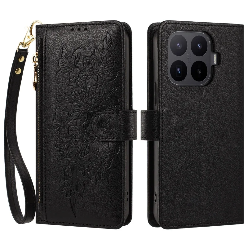 Luxury Leather Wallet Phone Case with Wrist Strap and Card Slots - Zipper Closure