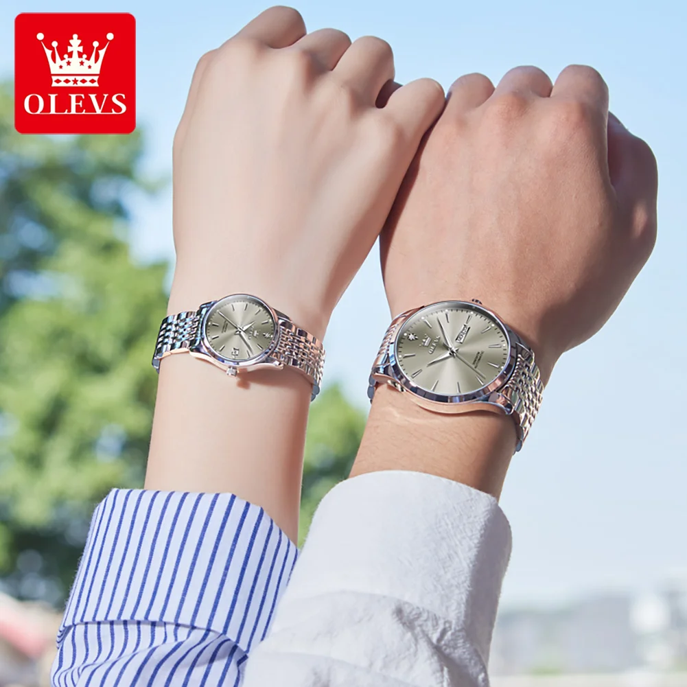 OLEVS 6635 Couple Watches Simple Casual Automatic Mechanical Wateproof Luminous Date Week For Lover His and Her