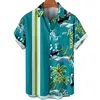 Men's Hawaiian Shirts Striped Floral Print Button-Up Casual Summer Beach Travel Oversized Unisex Clothing 5