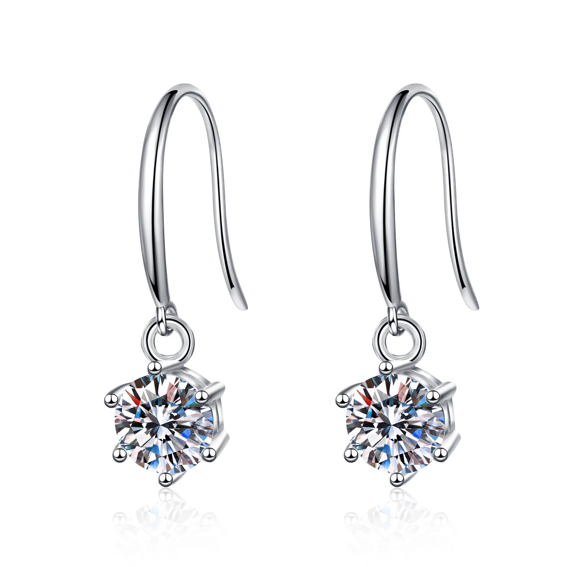 Exquisite PT950 Platinum Women's 2 Carat Six-Prong Moissanite Earrings (1 Carat Each), Elegant and Timeless Design