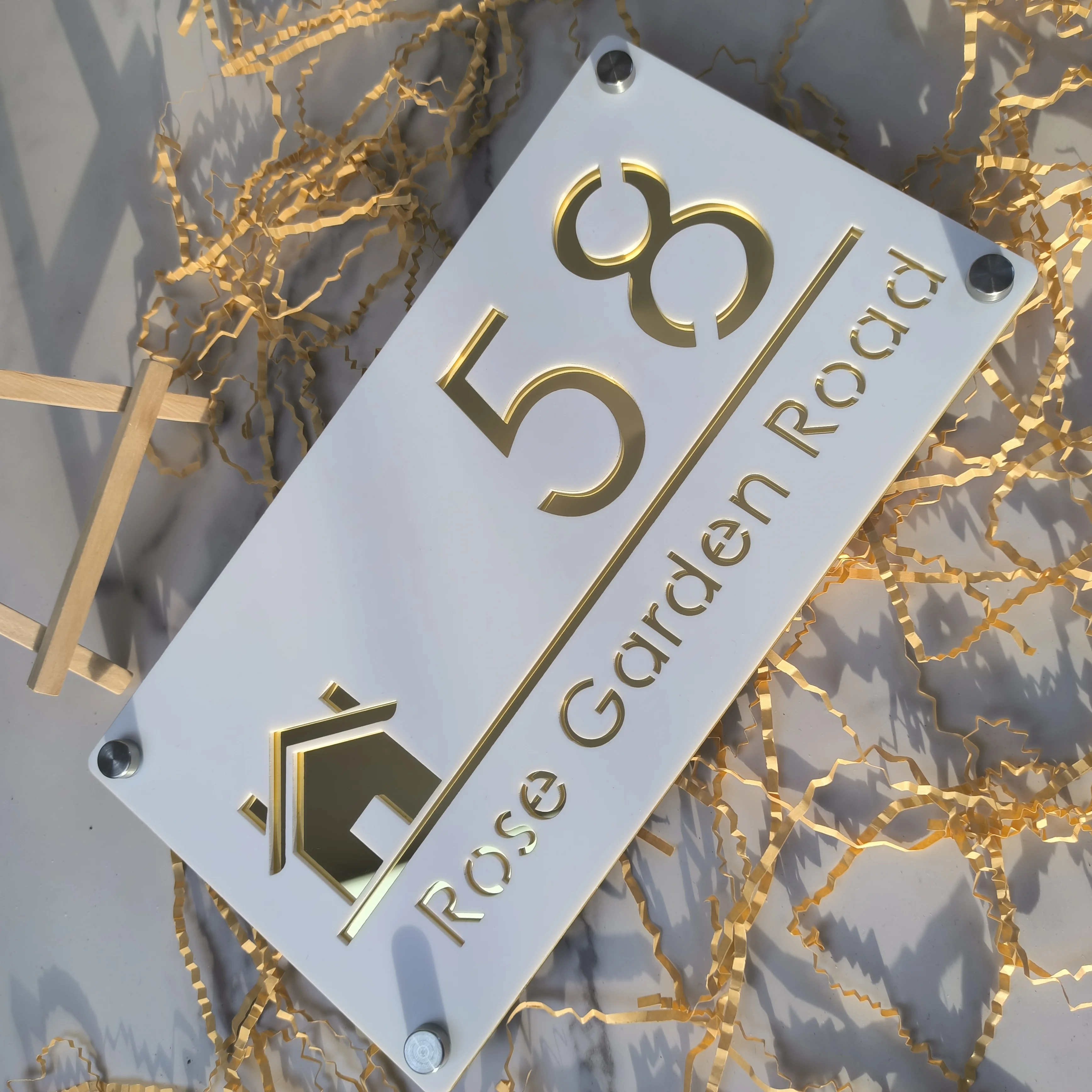 Personalized Laser Cut Acrylic Sign Modern House Number OutDoor Plaque Family Name Plate Door Signs Matte White Mirror Black house number signs door signs house wall plaques number plate