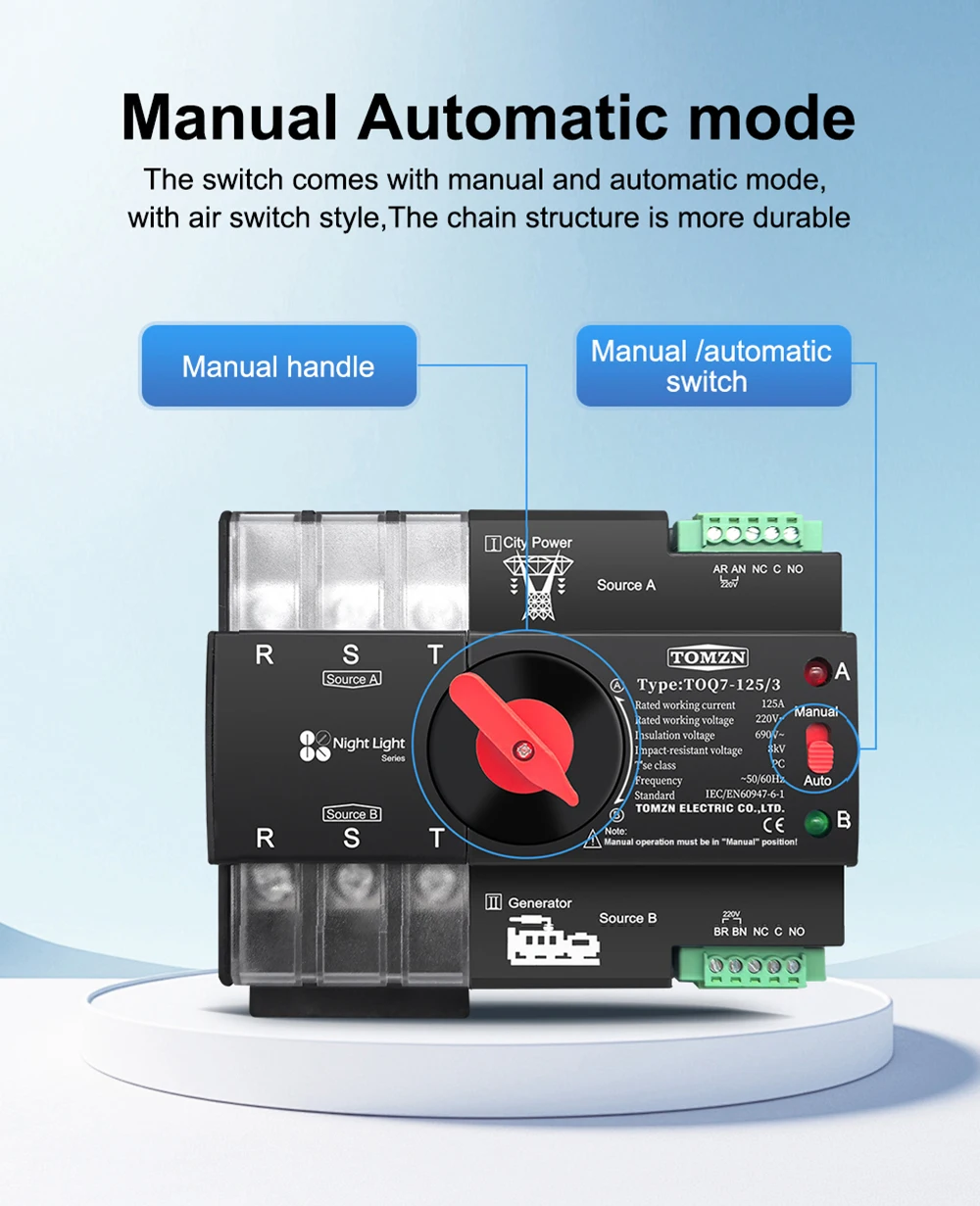 Din Rail 3 Phase 2P 3P 4P 63A 100A 125A 230V Dual Power Automatic Transfer Elect