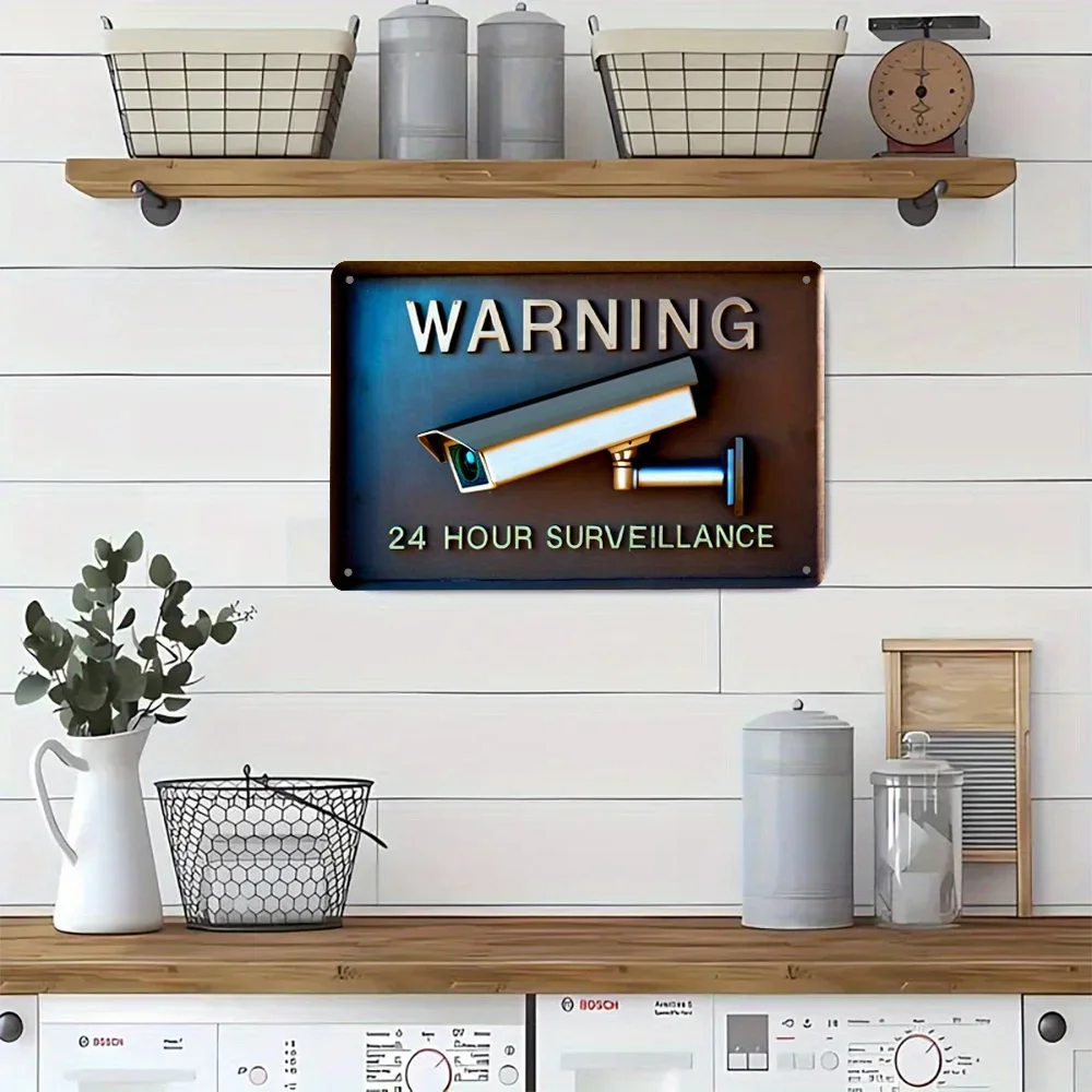 24 - Hour Surveillance Warning Sign: Aluminum Yard Sign for Home Security, Ideal for Indoor & Outdoor Use, Especially Garage