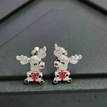 Female Cute Small Deer Animal Stud Earrings Vintage Silver Color Wedding Party Gift Jewelry For Women