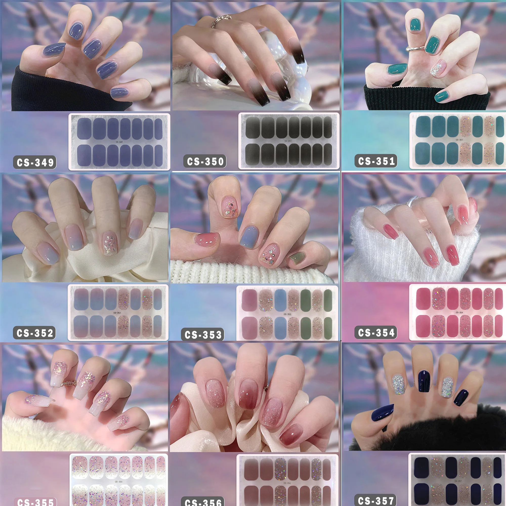 Full Cover Nail Sticker Self-Adhesive DIY Manicure Nail Decal Full Wraps 3D Glitter Foil Waterproof