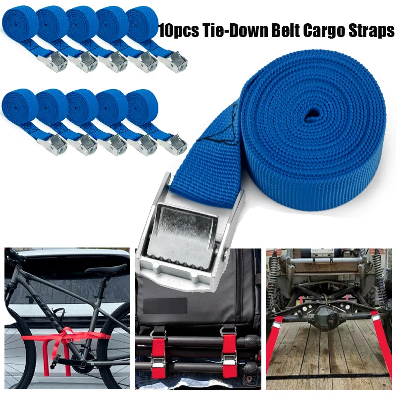 10 Pcs Black/Red/Blue Lashing Straps with Clamping Lock Heavy Duty Fastening Straps for Motor Bicycle Luggage Fixing Tool