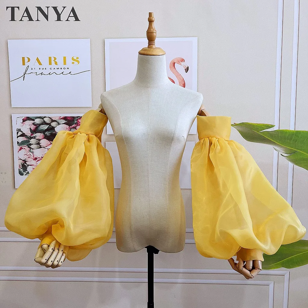 Gold Puffy Organza Sleeves Fashionable Arm Direcoation Bride