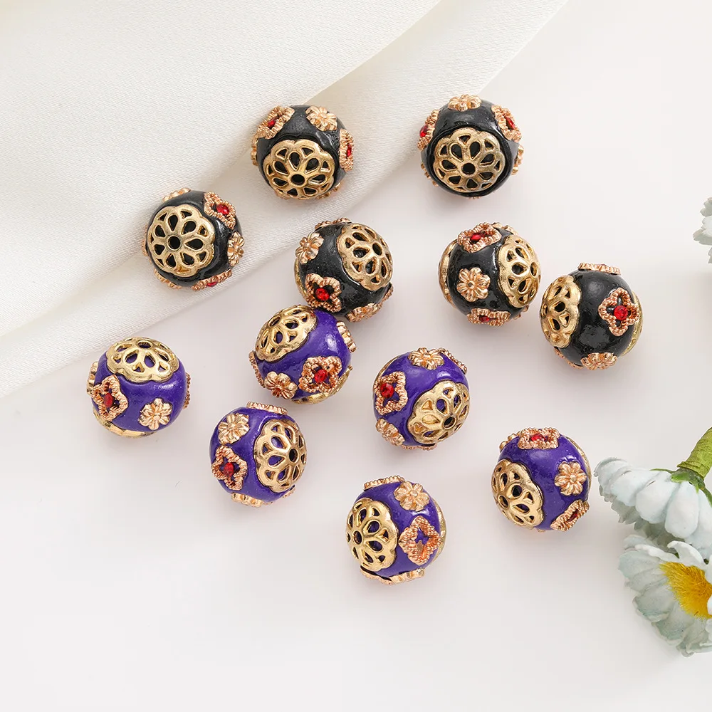 

DIY Jewelry Findings 20pcs 16mm Vintage Floral Style Round Clay Nepal Beads for Necklace Bracelet Earring Ornament Garments