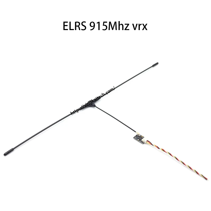 Module radio ExpressLRS haute performance connecté à une radio FPV, montrant les ports TX RX 915MHz 433MHz.