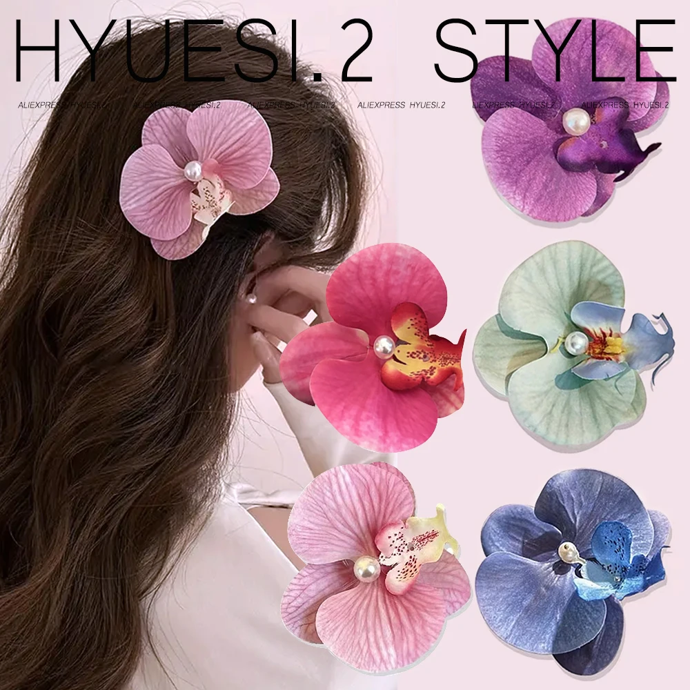 

Bohemian Phalaenopsis Hairpin Summer Artificial Cloth Flower Duckbill Clip Barrette Women Girls Beach Party Hair Accessories