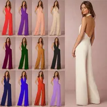 

2022 Fashion Wedding Party Women Jumpsuit Sexy Sleeveless Halter Elegant Backless Wide Leg Pants Ladies Romper Overalls