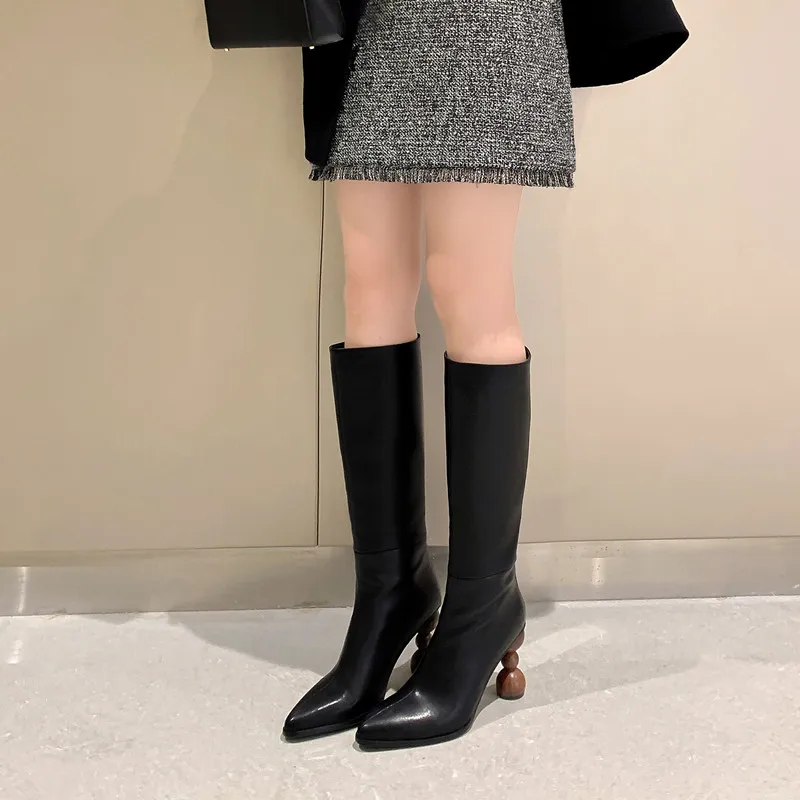 High Boots Ladies Slip On European Style Designer Shoes Elegant Heel Winter Mid Calf Boots  Pointed ToeSpring Autumn Woman Boots