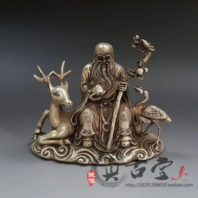 

Special Antique Bronze Brass Silver-plated Birthday Girl Ornaments Fu Lushou Home Decoration Gifts Antique Collectibles
