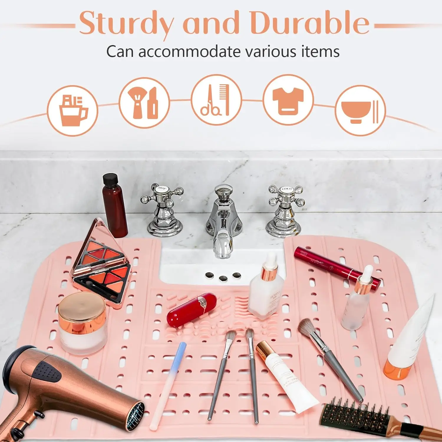 1pc Foldable Silicone Bathroom Sink Cover Portable Makeup Mat, Expanding Sink Protector Accessories for Enhanced Counter Area 3