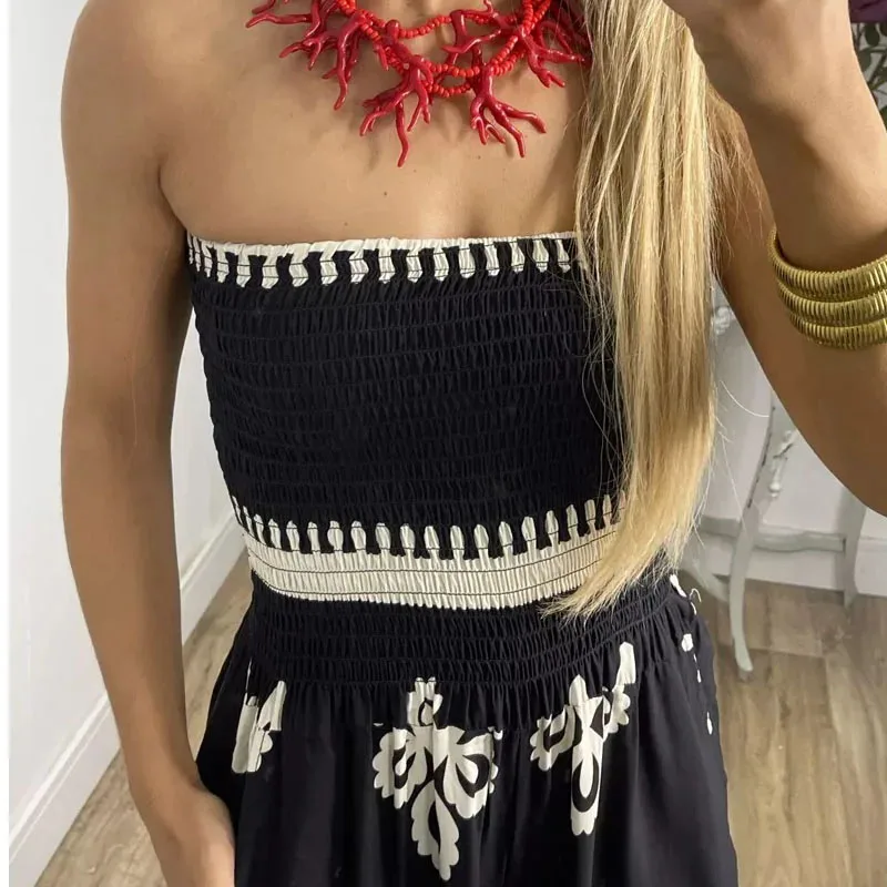 LIYONG Women Jumpsuit Fashion Sexy Print Sleeveless Nipped Waist Loose With Pockets Wide Legs Pants Romper High Streetwear