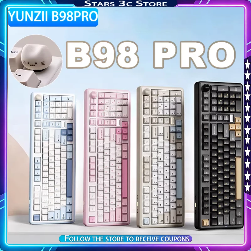 YUNZII B98PRO 기계식 키보드 블루투스 지원 QMK/VIA 가스켓 구조 및 다기능 노브가 있는 Mac용 사무용 키보드