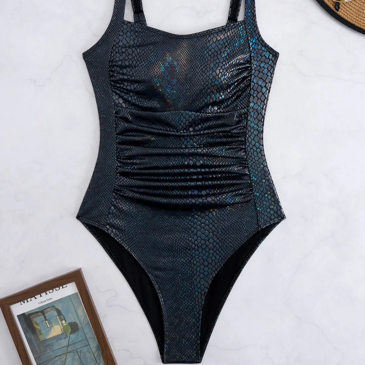 Sexy One-Piece Swimsuit for Women Sporty Gold Embossed Bikini Tight Fit Polyester Fabric Swimming Water Sports European And A... - 3