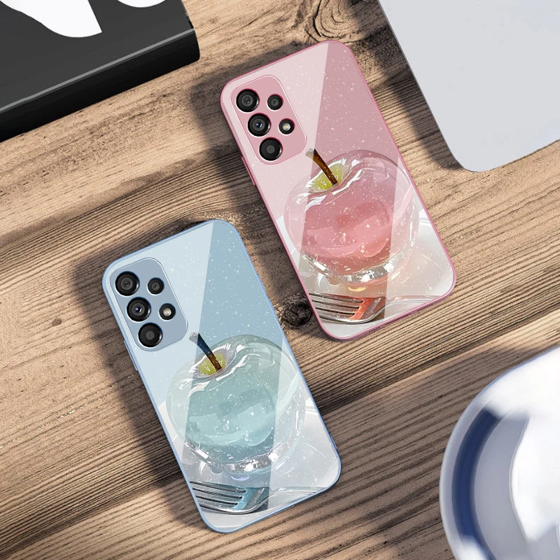 Crystal Apple Pink Purple Tempered Glass Phone Case