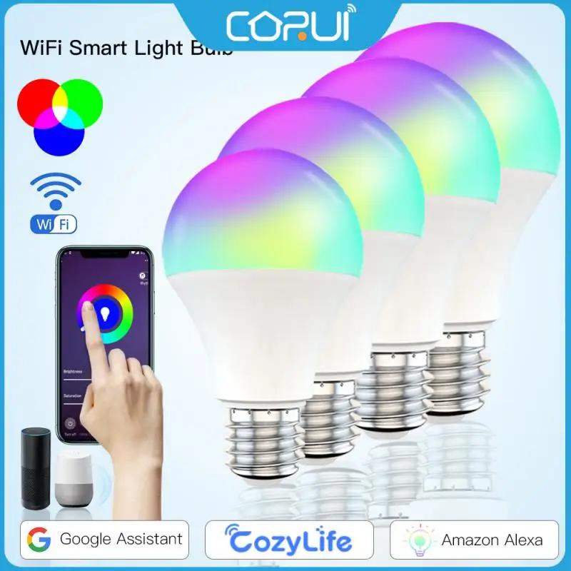 

CORUI WIFI Smart Light Bulbs E27 E26 B22 Dimmable RGB+CCT Smart Light 9W Cozylife Control Magic Lamp Voice Via Alexa Google Home
