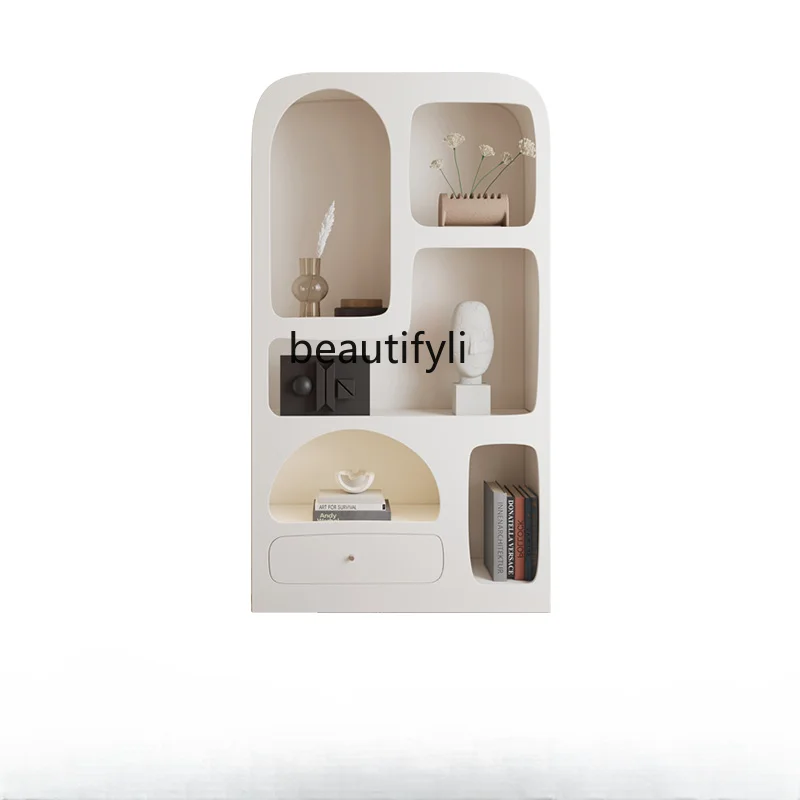 

zq French Cream Style Curio Cabinet Home Living Room Cave White Display Cabinet Bookcase