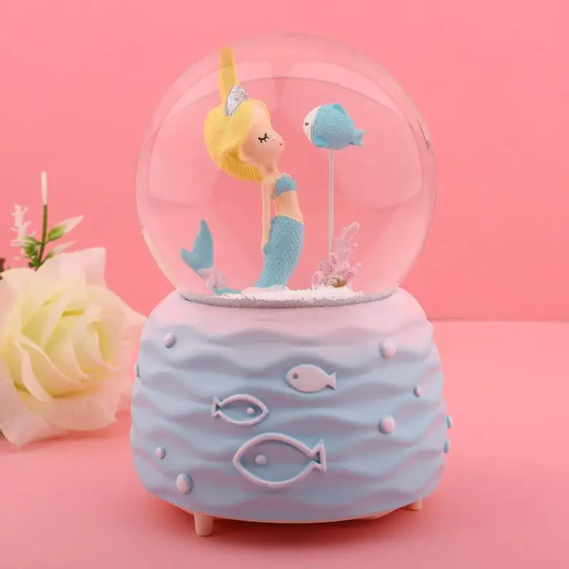 창의적인 인어 사랑 크리스탈 볼 뮤직 박스 빛나는 하트 생일 발렌타인데이 선물 여성용 홈 데코레이션 장식품