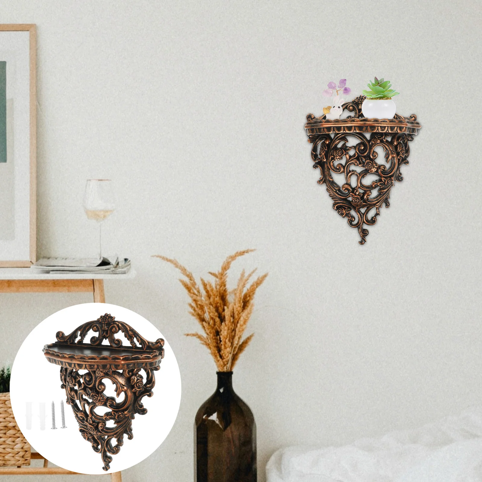 

Европейская настенная полка, полый стиль, полка, европейская настенная полка в стиле барокко, настенный органайзер из смолы, сделано в стиле барокко, золото