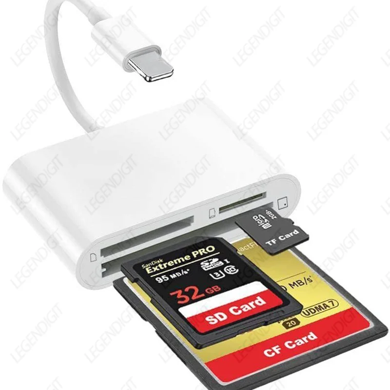 Lector de tarjetas de memoria con ranuras para tarjetas CF 3 en 1 para cámara iPhone, compatible con adaptador de tarjeta Flash SD TF CF, lector de tarjetas Micro SD portátil