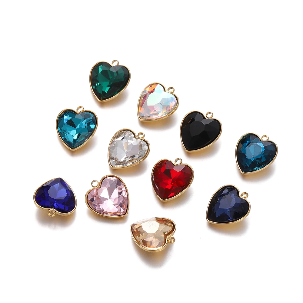 

5Pcs/Lot Stainless Steel Crystal Glass Heart Shape Pendants Charms for DIY Necklace Keychian Jewelry Making Accessories