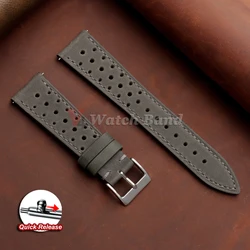 Vintage Racing Quick Release Breathable Watch Straps, Porous Design, Multiple Sizes Available - 22mm (Gray)