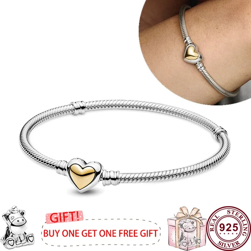 Hot Selling 925 Silver Shining Eternal Love Heart Women's Original Meteor Logo Feather Bracelet Wedding DIY Charm Jewelry
