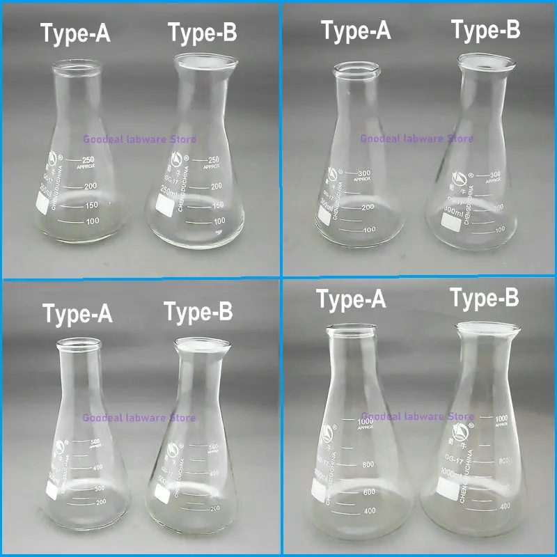 1pc 50ml To 1000ml Borosilicate Glass Erlenmeyer Conical Flask for Lab Chemical Equipment