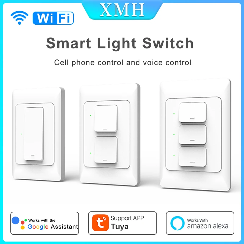 

Tuya Light Switch WiFi Smart Wall Push Button Interruptor Switches 110-240V 1/2/3Gang Physical Lamp Switch Neutral Wire Optional