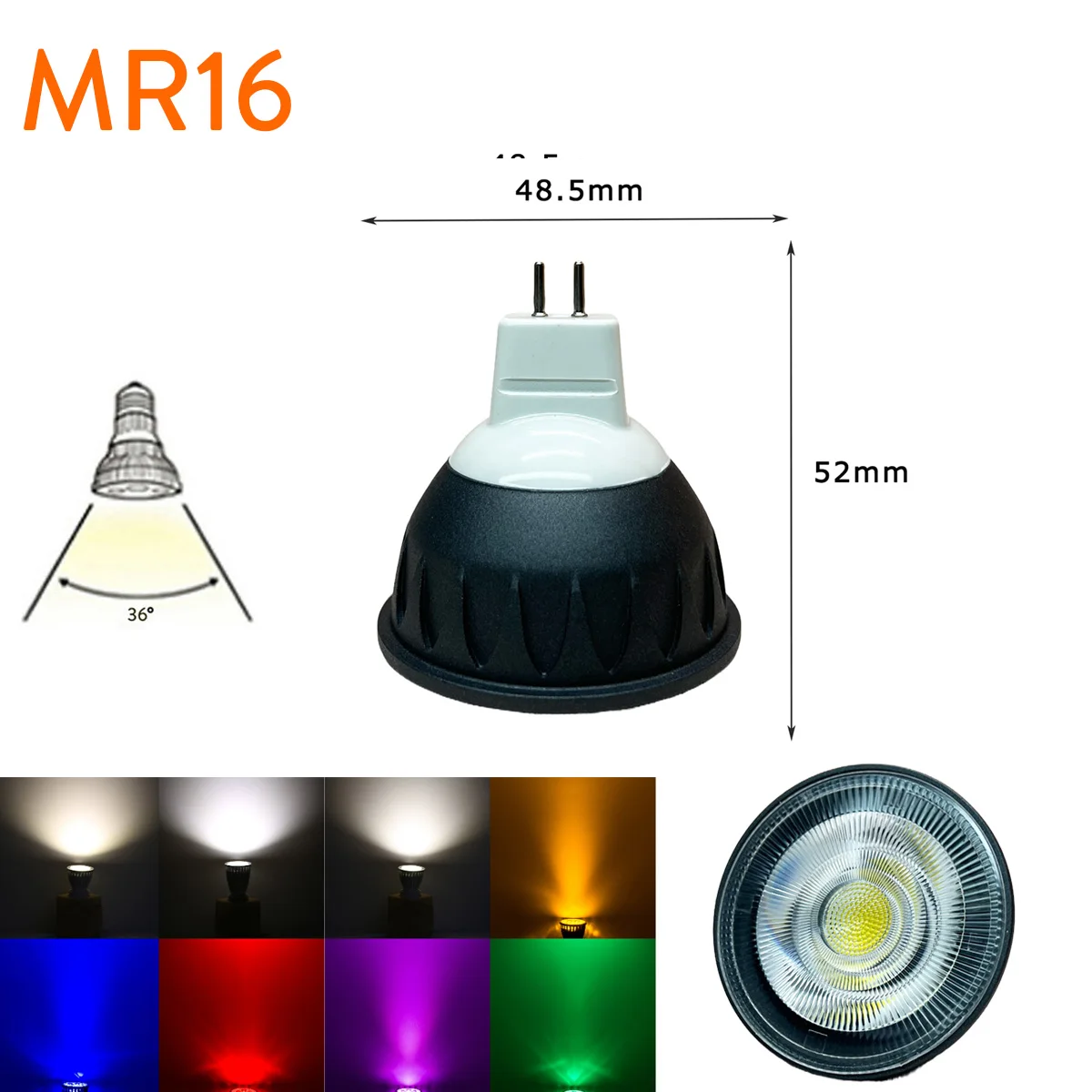 Dimmable GU10 MR16 LED COB Spotlight Bulbs 10W 36 Degree Beam Angle 110V 220V 12V 24V Black Grey Energy Saving  Lamp For Home