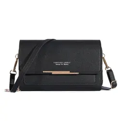 Korean-Style Women's Multi-Card Wallet & Shoulder Bag - Large Capacity Casual Fashion Accessory (Black)