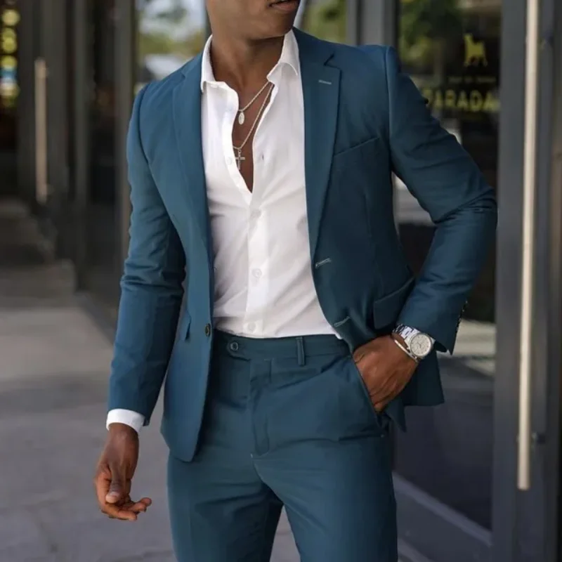 Costume Homme 2024 Fashion Men Wedding Suits Groom Tuxedos 2 Pieces (Jacket +Pants) Business Blazers Slim Fit Plus Size 2