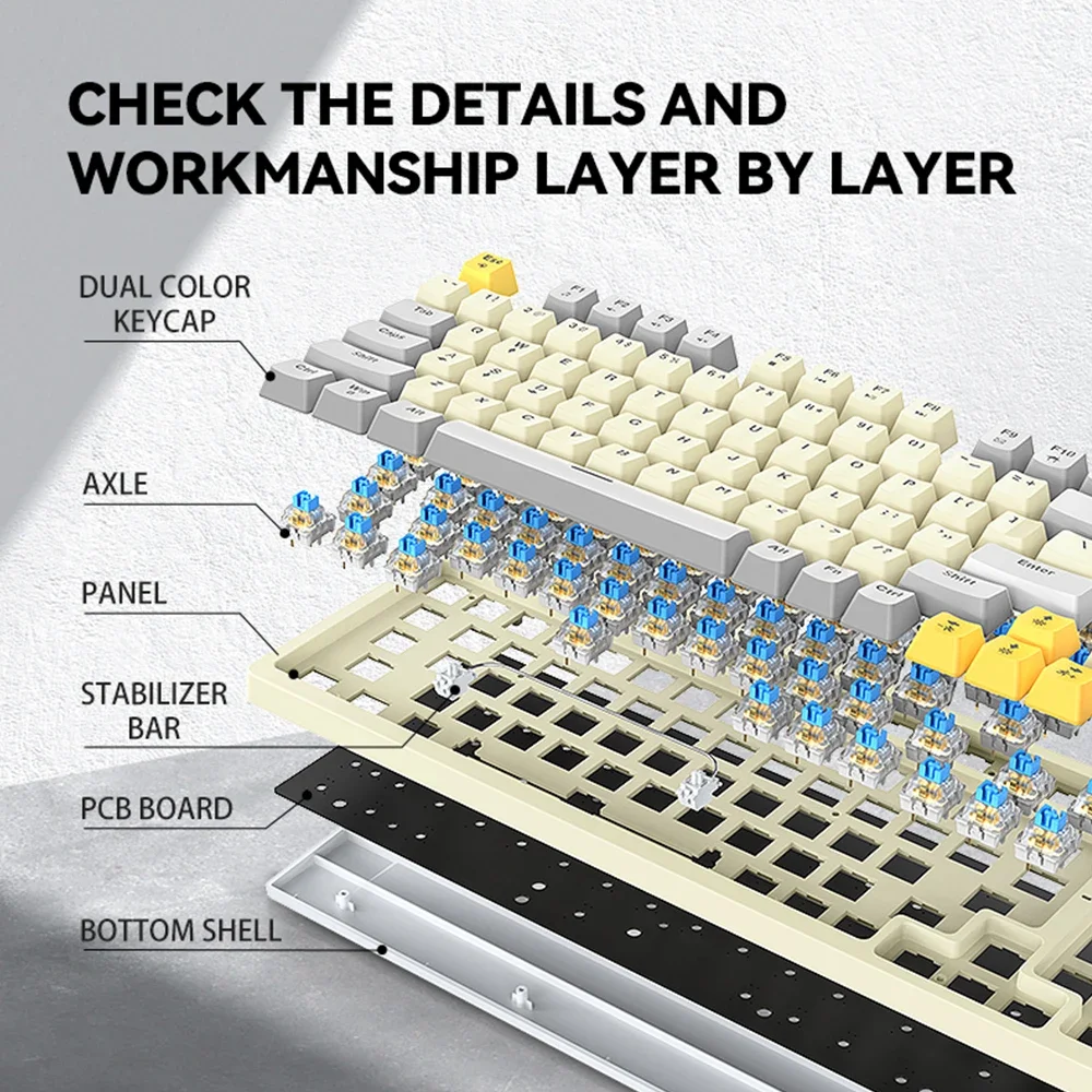 Mechanical Keyboard 96+1 Keys Wired Gaming Keyboard High-quality ABS Dual Color Molding Keycap Blue Switches