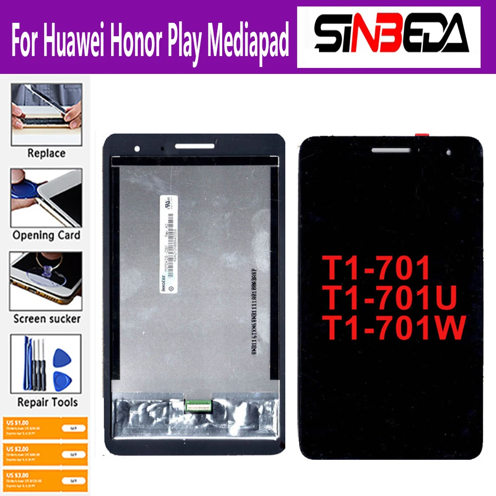 Aaa +++ Lcd Per Huawei Honor Play Mediapad T1-701 T1-701W T1-701U Display Lcd Touch Screen Digitizer Assembly