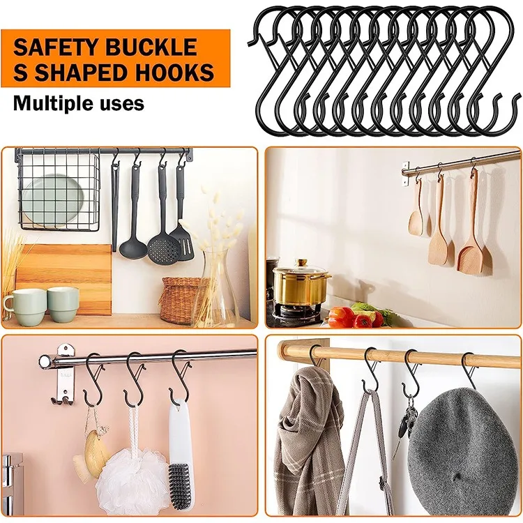 Buckle Design S Hook Kitchen Organizer Pot Rack Garden Hanging Clasp Bags Towel Closet Rod Hanger Hooks S-Shape 2/5/10pcs