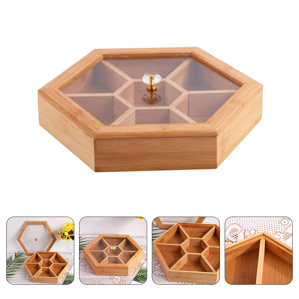 

Storage Box with Lid Fruit Plate Food Serving Tray Snack Dried Wooden Decorative Candy
