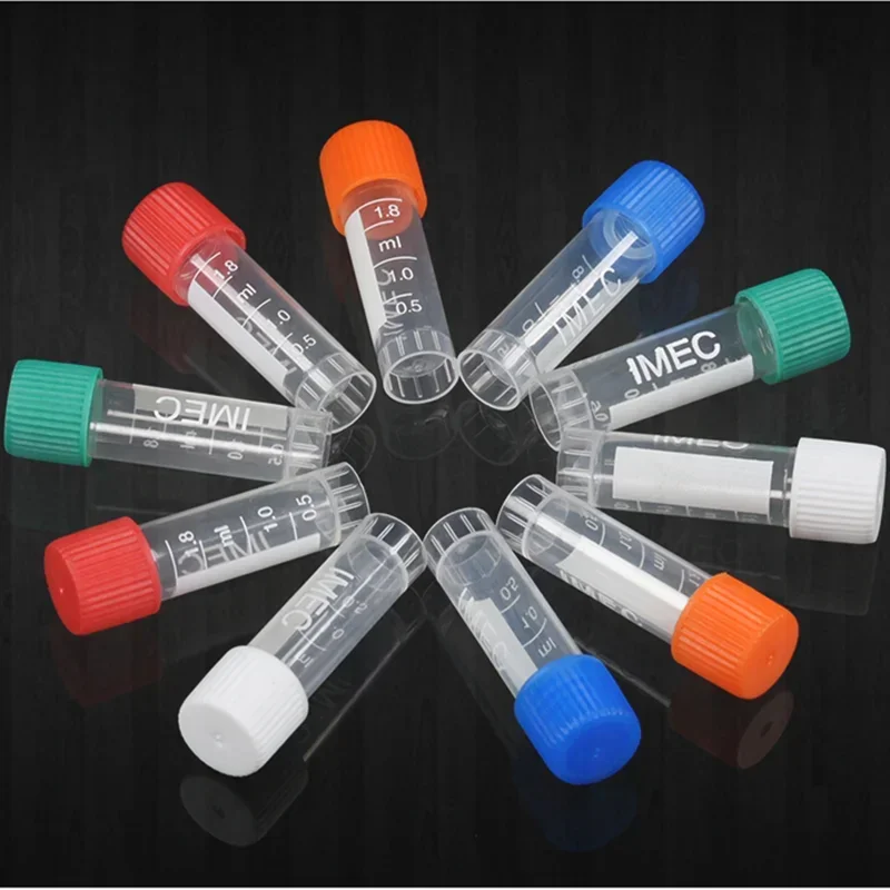 Laboratory Graduated Plastic Freezing Tube Cryo Preservative Vial Sample Cryovial Colorful Cover 50pcs/lot